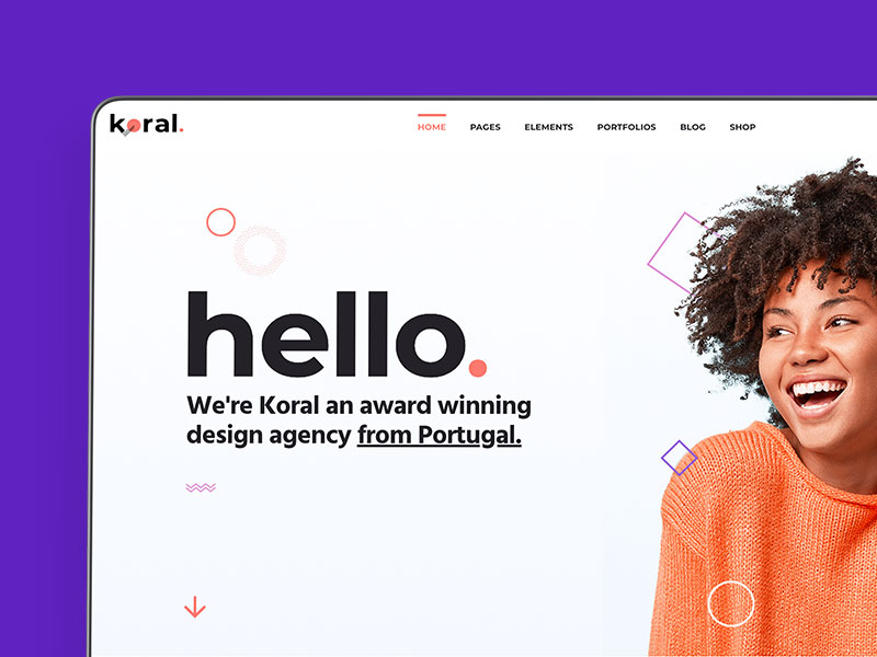 Website homepage greeting introducing Koral, a design agency from Portugal.