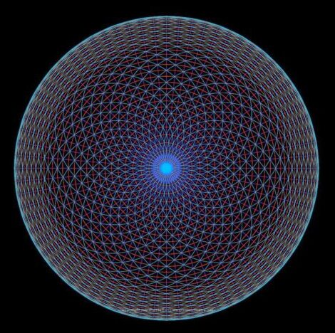 A glowing blue center with intricate circular patterns radiating outward.