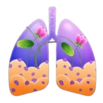 An artistic depiction of human lungs filled with green leaves and pink blossoms, representing clean breathing and respiratory health.
