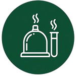 A dark green circular icon displaying a white line drawing of a therapy cup and a test tube with rising steam waves, representing moxibustion or heat-based holistic treatments.