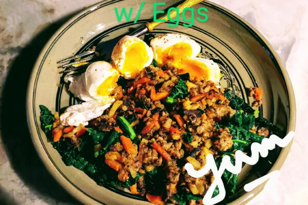 Delicious Savory Recipe: Turkey, Kale Hash with Jammy Eggs