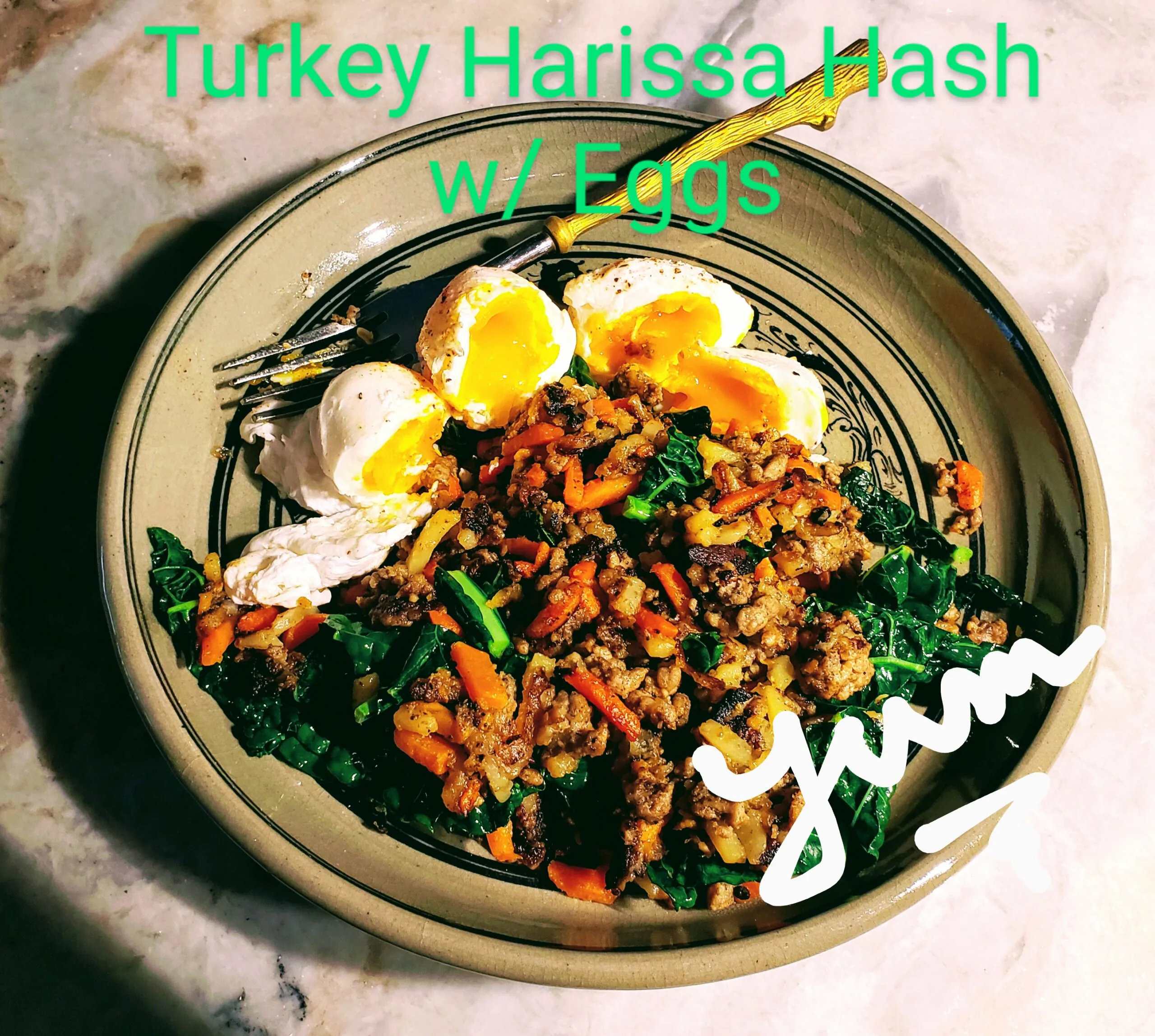 Delicious Savory Recipe: Turkey, Kale Hash with Jammy Eggs